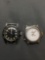 Lot of Two Timex Designer Round 35mm Countdown Bezel Stainless Steel Watches w/o Bracelets