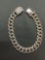 Round Faceted CZ Studded Curb Link 12mm Wide 9in Long Sterling Silver Bracelet