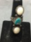 Rope Frame Detailed Turquoise Center w/ Twin Mother of Pearl Accents 41mm Long Old Pawn Native