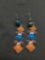 Four Tier Alternating Blue & Orange Kite Set Square Gemstone Featured w/ Round Purple Cabochon Gem