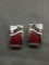 Red Enamel Featured Pebble Design Rectangular 20x12mm Pair of Sterling Silver Earrings