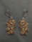 Milgrain Framed Multi Pear & Round Faceted Citrine Cluster Set Gems 30mm Long 15mm Wide Pair of