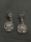 Two-Tier Pair of 30mm Long 15mm Wide Sterling Silver Drop Earrings w/ Trillion & Round Faceted