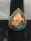 Double Rope Frame Detailed Teardrop Shaped 20x15mm Turquoise & Coral Matrix Cabochon Center Signed