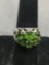 Oval, Marquise & Round Faceted Chrome Diopside Gem Cluster Center Filigree Decorated Sterling Silver