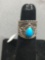 Rope, Bead Ball & Filigree Decorated 17mm Wide Tapered Sterling Silver Ring Band w/ Teardrop