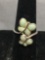 Green Jade Cabochon Featured Twin Butterfly Design Bypass Sterling Silver Ring Band