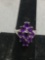 Pear & Oval Faceted Amethyst Gem Cluster Setting 20mm Long Sterling Silver Ring Band