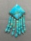 Large 23x23mm Square Kite Set Turquoise Center w/ Seven Turquoise Beaded Drops Thai Made 3in Long