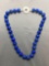 Round 12mm Lapis Bead Hand-Strung 16in Long Necklace w/ Sterling Silver Toggle Clasp