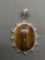 Large Oval 40x30mm Tiger's Eye Gem Cabochon Center Sterling Silver Pendant