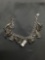 Double Curb Link 8mm Wide 7in Long Sterling Silver Bracelet w/ Fourteen Charms