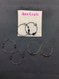 Lot of Three Anne Lewis Designer Round 25mm Diameter Hand-Beaded Pair of Sterling Silver Hoop