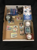 Tray of Sports Cards and Collectibles with 1961 Topps Willie Mays, 1960 Topps Roger Maris & More