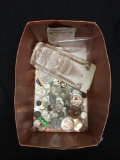 Mixed Lot of Vintage Coins and Currency and Garnets from Estate - LOADED WITH SILVER FOREIGN COINS!
