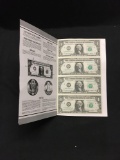 Uncut Sheet of 4 1985 United States Washington $1 Bill Notes from Estate