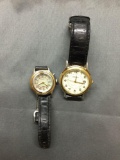 Lot of Two Fossil Designer Round Bezel Stainless Steel Watches w/ Leather Straps Serial Numbers