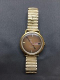 Gruen Designer Round 35mm Gold-Tone Bezel Stainless Steel Watch w/ Bracelet