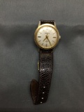 Caravelle Designer Round 32mm Gold-Tone Bezel Stainless Steel Watch w/ Brown Leather Strap