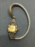 Clinton Designer Square 11mm Face Diamond Accented 10kt Rolled Gold Bezel Vintage Watch w/ Bracelet