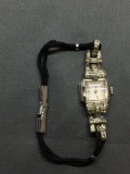 Bulova Designer Square 11x11mm Rhinestone Studded Vintage Stainless Steel Watch w/ Bracelet