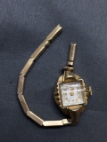 Bulova Designer Square 10mm Vintage 10kt Rolled Gold Watch w/ Broken Bracelet Serial Number 385261