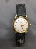 Benrus Designer Round 28mm Face Waterproof 10kt Gold-Filled Watch w/ Strap Serial Number 564804