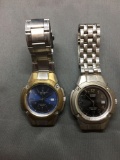 Lot of Two Casio Designer Round 28mm Face Water Resistant Stainless Steel Watches w/ Bracelets, Both