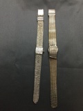 Lot of Two Fashion Stainless Steel Bracelets w/ Hidden Watch, One La Monde Designer & One Style Time