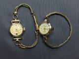 Lot of Two Round 18mm Face Gold-Tone Ladies Stainless Steel Watches w/ Bracelets, One Mayfair