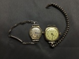 Lot of Two Vintage Engraved Silver-Tone Watches w/ Bracelets, One Round 20mm Face Waltham Designer &