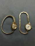 Lot of Two Gold-Tone Ladies Stainless Steel Watches w/ Bracelets, One Round 16mm Face Waltham