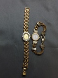 Lot of Two Ladies Two-Tone Fashion Watches, One Geneve Designer Oval 25x22mm Rhinestone Accented