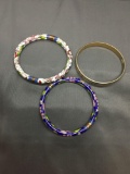 Lot of Three Bangle Bracelets 3in Diameter, Two Colorful Asian Style Cloisonne & One Monet Designer