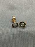 Antique Finished 6mm Rd w/ Moonstone Cabochon Center Pair of 12kt Gold-Plated Vintage Stud Earrings