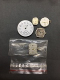 Lot of Five Various Designer, Size & Style Loose Watch Faces, No Housing or Bracelets