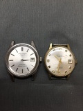 Lot of Two Round 32mm Face Stainless Steel Watches w/o Bracelets, One Helbros Designer & One Seiko