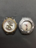 Lot of Two Large Watches w/o Bracelets, One 38mm Bezel Stainless Steel Chronograph Watch & One