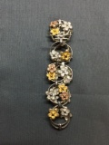Tri-Tone Floral Detailed 19mm Wide 8in Long Sterling Silver Bracelet