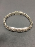 Hand-Crafted Balinese Design Heavy Pebble & Rope Detailed 12mm Wide 10in Long High Polished Sterling