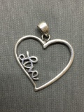 High Polished Love Motif 27mm Wide 25mm Tall Sterling Silver Ribbon Heart Pendant