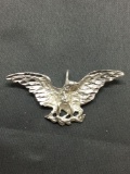 Carving Detailed 45mm Wide 22mm Tall Brush Finished Soaring Eagle Sterling Silver Pendant