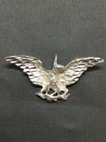 Carving Detailed 45mm Wide 22mm Tall Brush Finished Soaring Eagle Sterling Silver Pendant