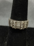 Three Row Alternating Vertical Channel Set Round & Baguette Faceted Centers 7mm Wide Sterling Silver