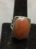 Oval 24x17mm Red Jasper Cabochon Center Old Pawn Mexico Triple Split Shank Sterling Silver Ring Band