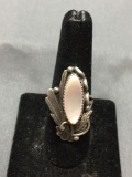 Les Baker Designer Old Pawn Native American Feather Detailed 33mm Long Sterling Silver Ring Band w/