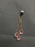 Marsala Designer Sterling Silver Drop Pendant w/ Three Teardrop Faceted 5x3mm Pink Topaz Drops