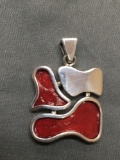 Red Enamel Featured Pebble Design Square 25x25mm Sterling Silver Pendant