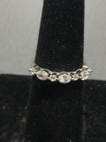 Alternating Round & Oval Faceted CZ Centers Seven Stone 3mm Wide Sterling Silver Band