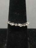 Alternating Round & Marquise Faceted CZ Centers Seven Stone 2mm Wide Sterling Silver Band